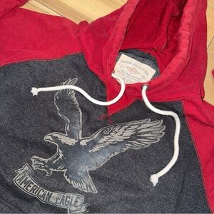 American Eagle Two Toned Red/Gray Hoodie Pullover Sweatshirt Grunge Emo Punk Sm